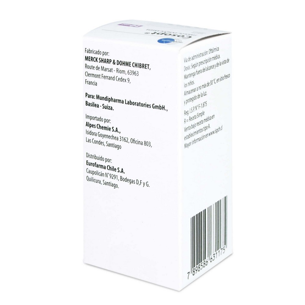 Cosopt Dorzolamida 20 mg Timolol 5 mg Solución Oftálmica 10 mL Cruz Verde