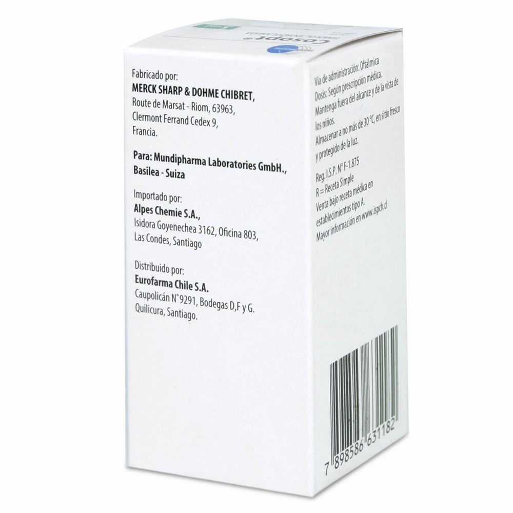 Cosopt Dorzolamida 20 mg Timolol 5 mg Solución Oftálmica 5 mL Cruz Verde