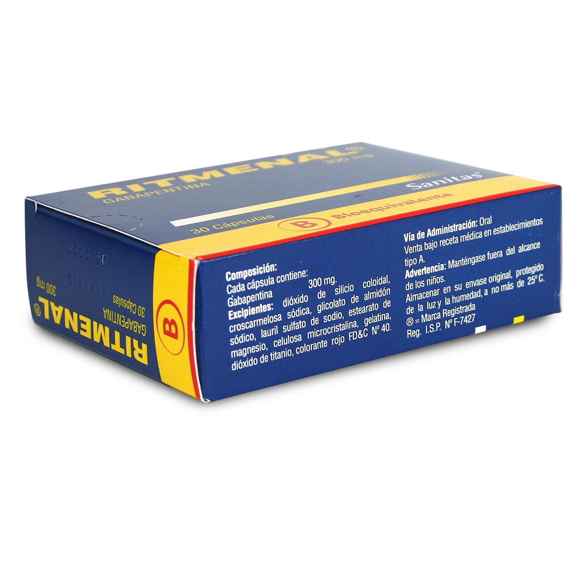 Ritmenal Gabapentina 300 mg 30 Cápsulas Cruz Verde