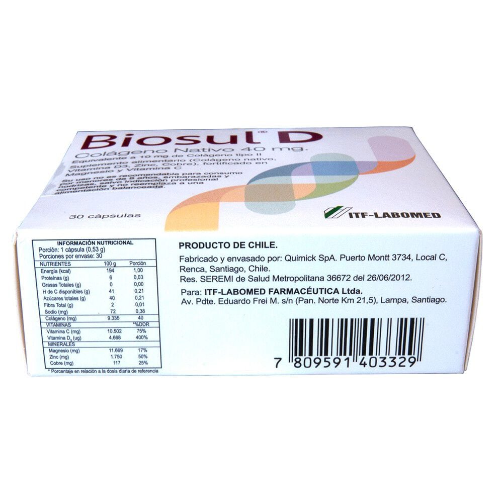 Biosul-D-Colágeno-Nativo-Vitamina-D-Zinc-Cobre-30-Cápsulas-imagen-2
