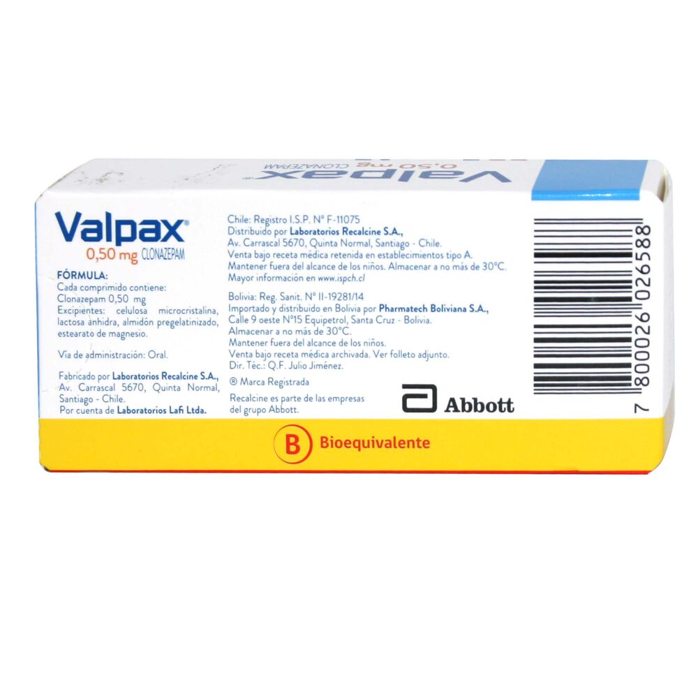 Valpax-Clonazepam-0,5-mg-30-Comprimidos-Ranurados-imagen-2