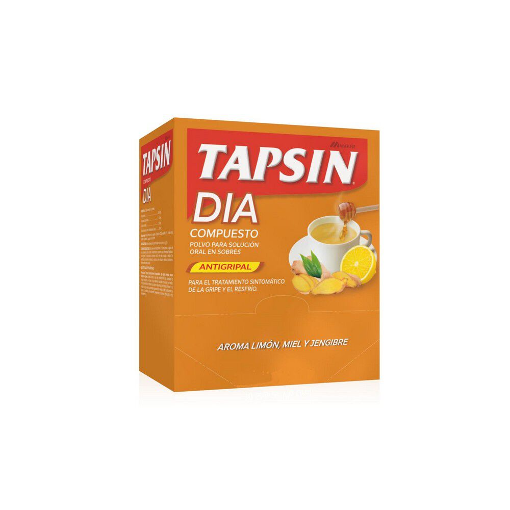 Tapsin-Dia-Compuesto-Antigripal-Paracetamol-400-mg-Noscapina-10-mg-Cafeina-33-mg-Polvo-para-Soluc.Oral--1-Sobre-Sabor-Limon-/-Miel-/-Jengibre-imagen-1
