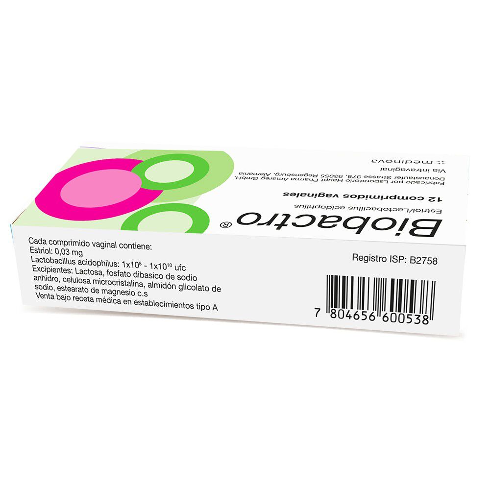Biobactro-Estriol/Lactobacillus-acidophilus-12-Comprimidos-Vaginales-imagen-2