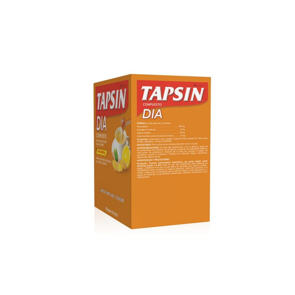 Tapsin-Dia-Compuesto-Antigripal-Paracetamol-400-mg-Noscapina-10-mg-Cafeina-33-mg-Polvo-para-Soluc.Oral--1-Sobre-Sabor-Limon-/-Miel-/-Jengibre-imagen-3