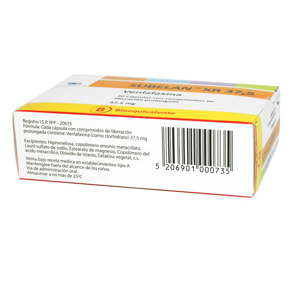 Subelan-XR-Venlafaxina-37,5-mg-30-Cápsulas-Liberación-Prolongada-imagen-2