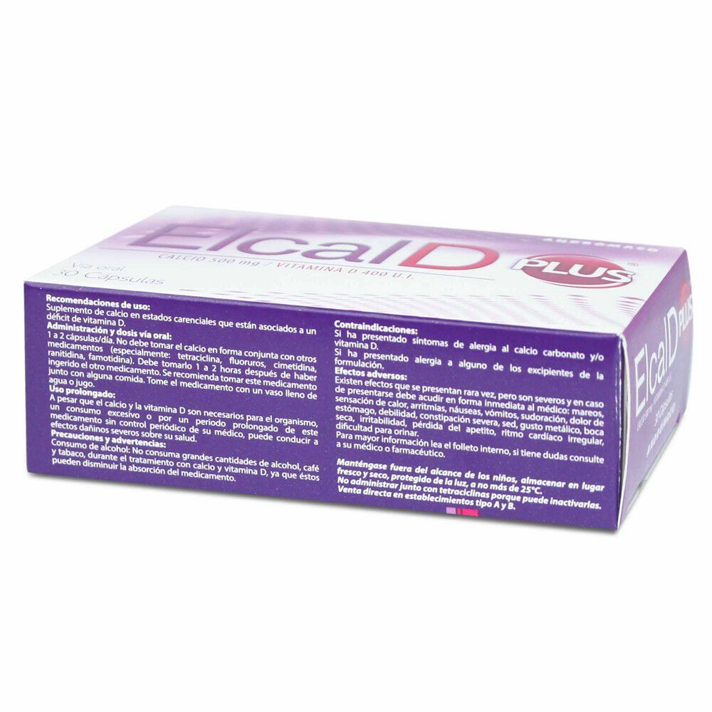 Elcal-D-Plus-Calcio-500-mg-Vitamina-D-400-UI-30-Cápsulas-imagen-2