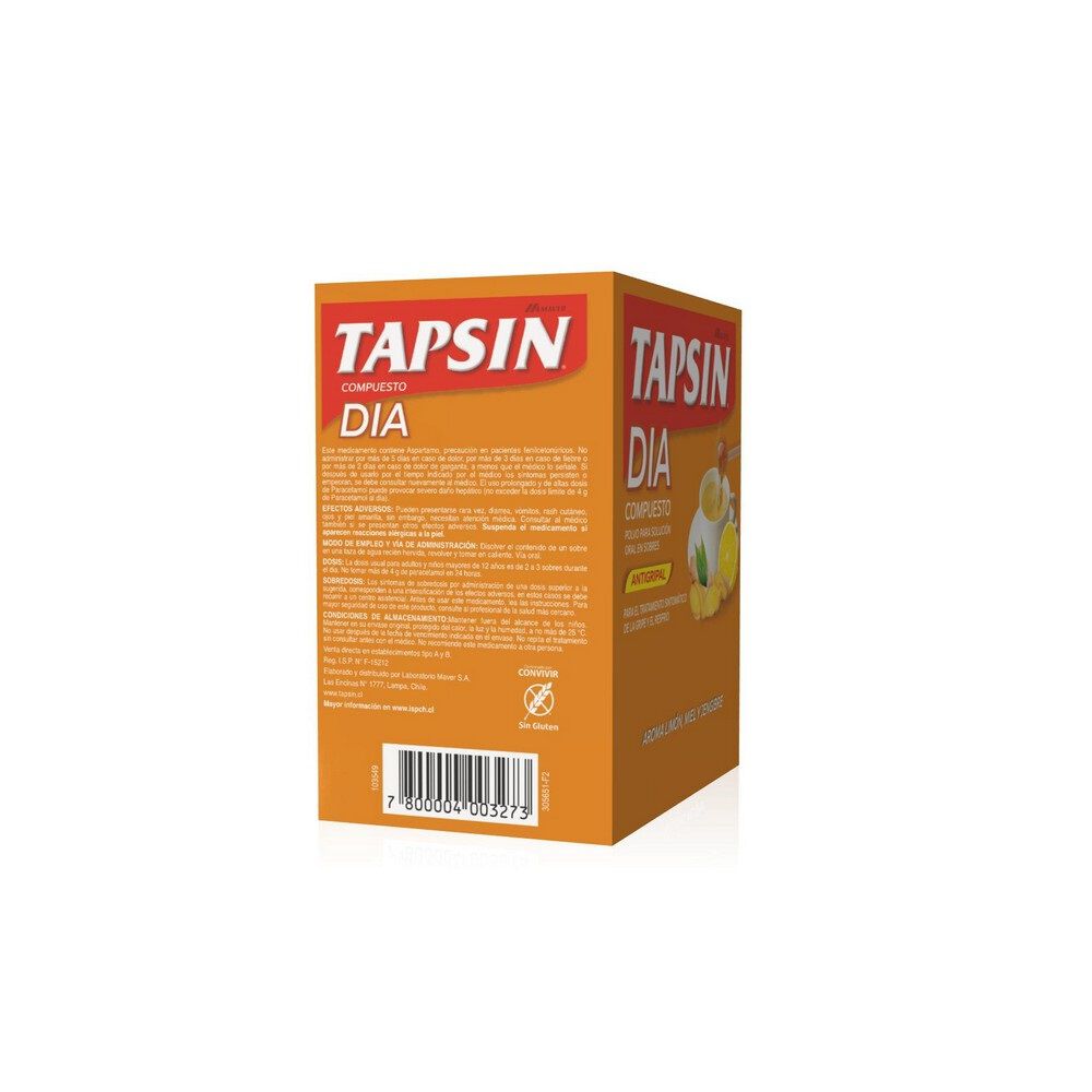 Tapsin-Dia-Compuesto-Antigripal-Paracetamol-400-mg-Noscapina-10-mg-Cafeina-33-mg-Polvo-para-Soluc.Oral--1-Sobre-Sabor-Limon-/-Miel-/-Jengibre-imagen-2