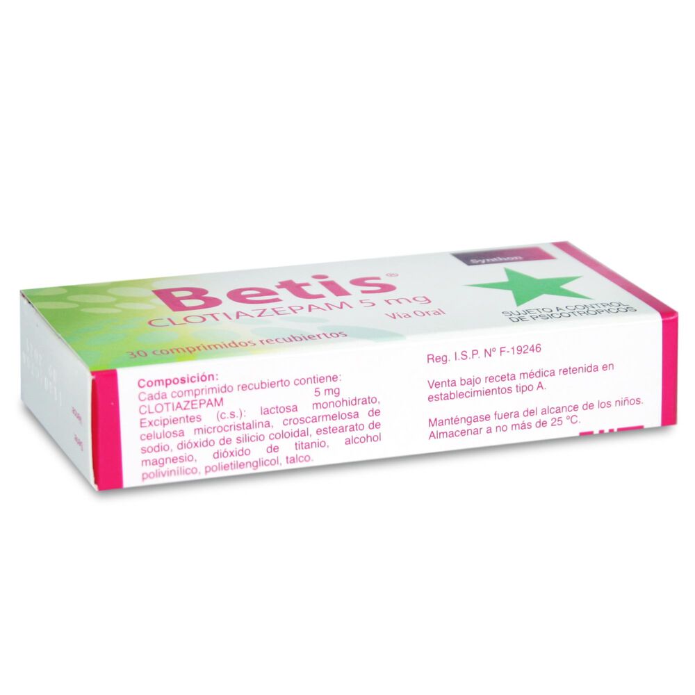Betis-Clotiazepam-5-mg-30-Comprimidos-Recubierto-imagen-2