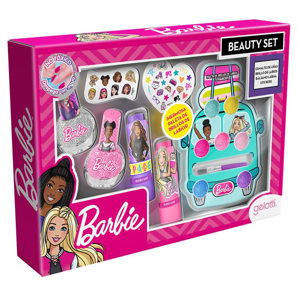 Set de Maquillaje Barbie 2 Esmaltes + 2 Balsamos Labiales + Paleta Gloss  Labios + Regalo