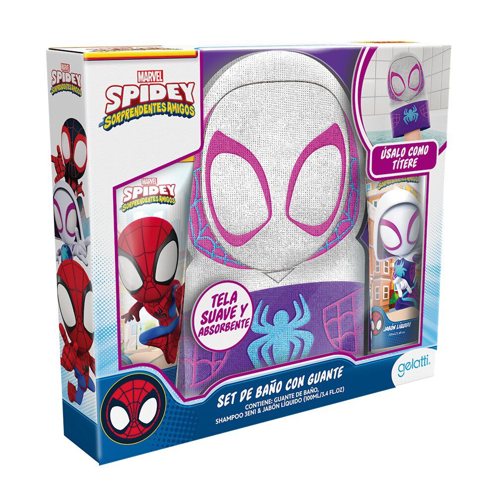Set-de-Baño-Spiderman,-Shampoo-+-Jabon-+-Guante-de-Baño-Rosa-imagen-1