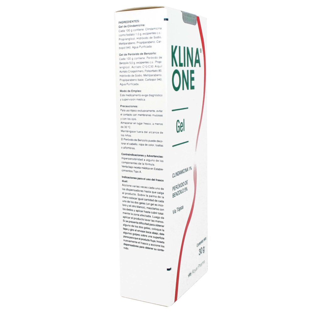 Klina-One-Gel-Clindamicina-1%-Benzoilo-5%-Gel-Tópico-30-gr-imagen-3
