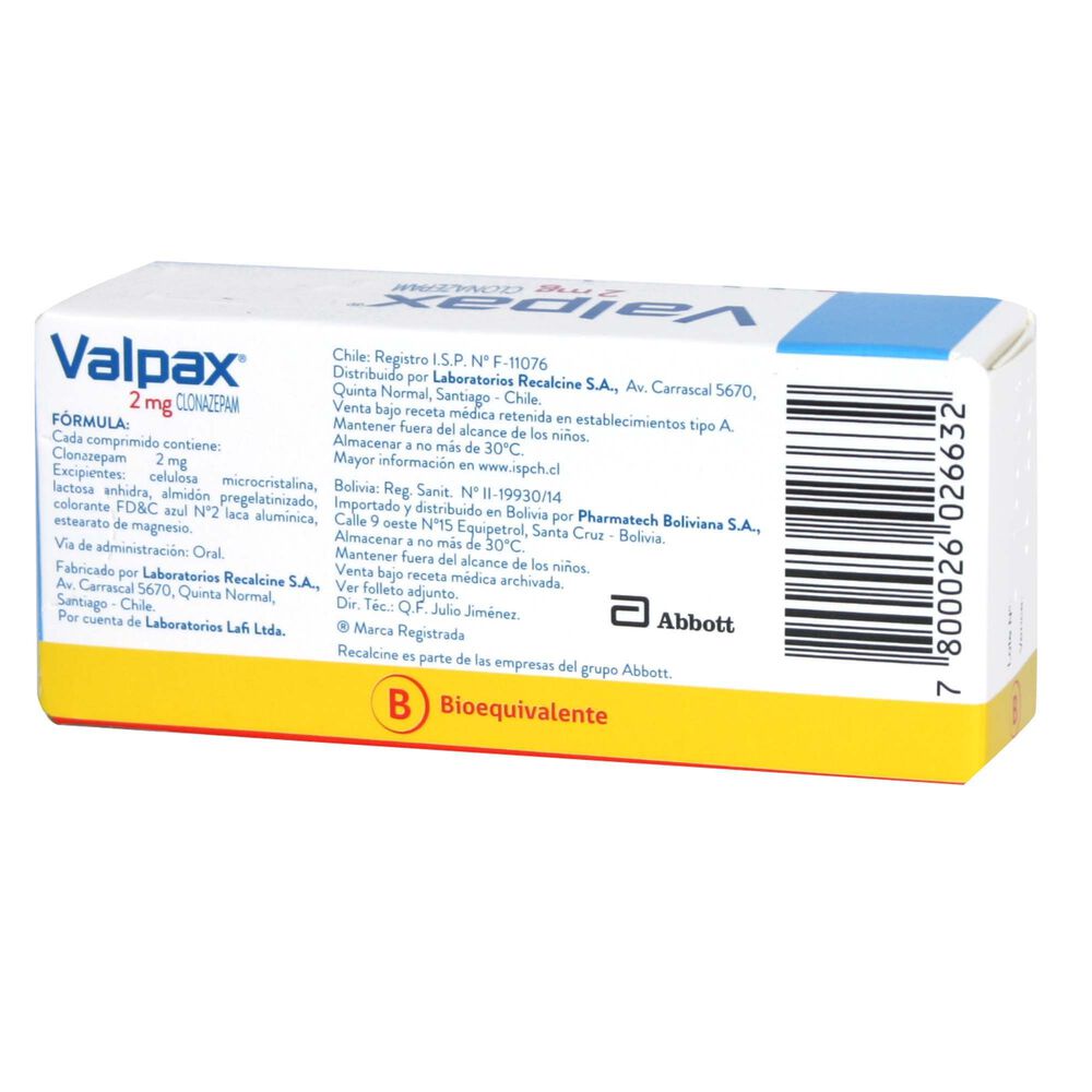 Valpax-Clonazepam-2-mg-30-Comprimidos-Ranurado-imagen-2