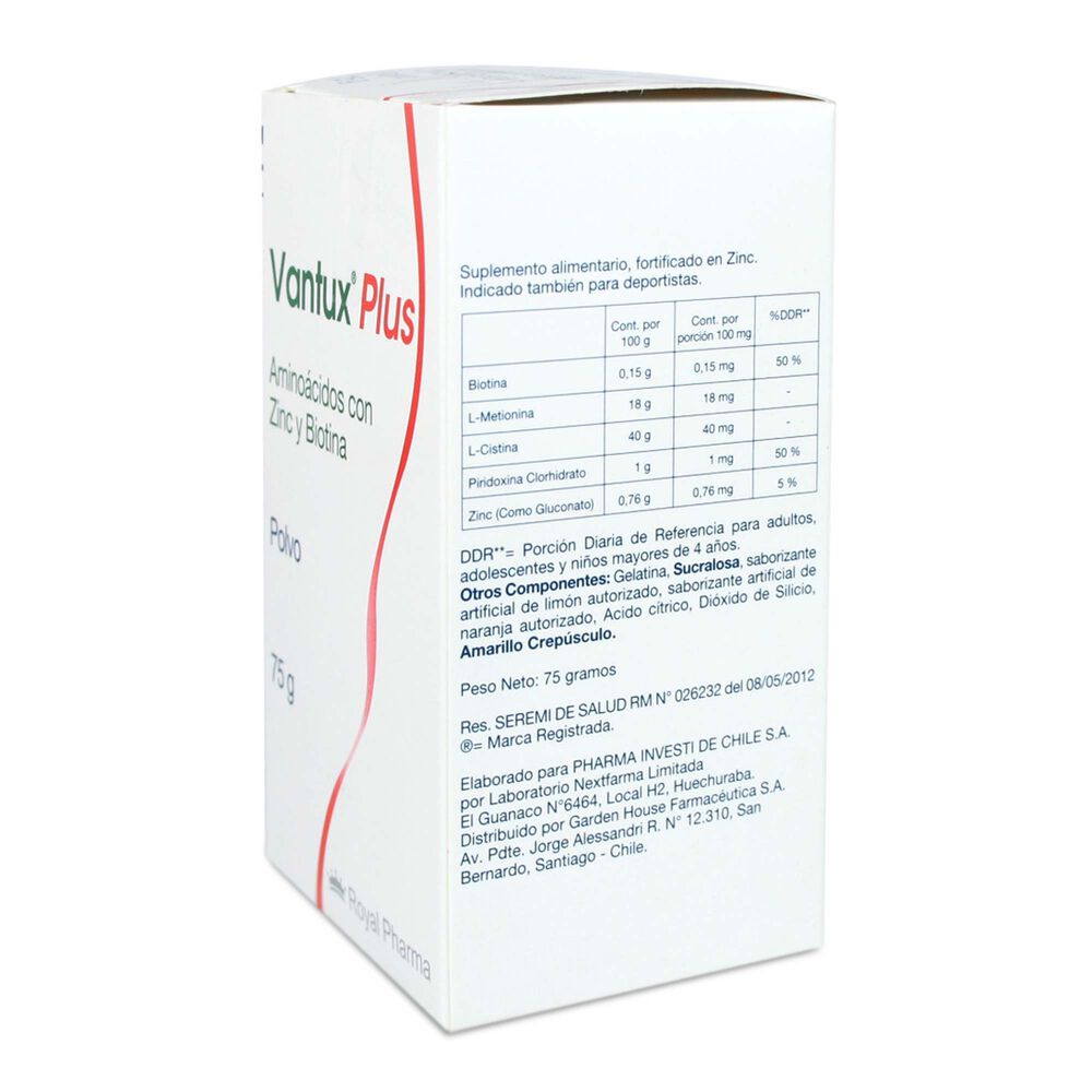 Vantux-Plus-Aminoacidos-con-Zinc-y-Biotina-L-Cistina-0,15-Polvo-75-gr-imagen-2