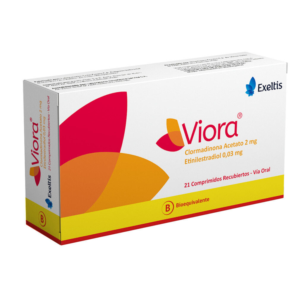 Viora-Clormadinona-Acetato-2-mg-/-Etinilestradiol-0,03-mg-21-comprimidos-Recubiertos-imagen