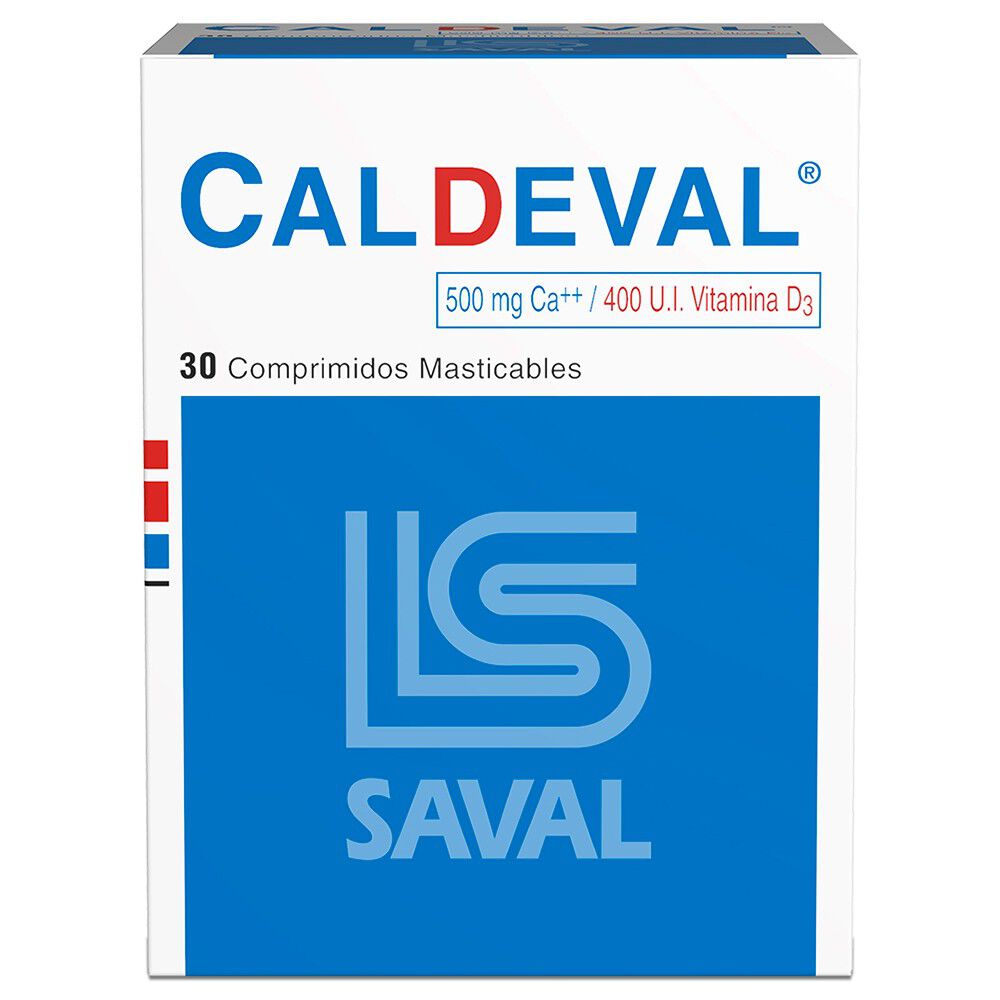 Caldeval-Calcio-1250-mg-Vitamina-D3-400-UI-30-Comprimidos-Masticables-imagen-1