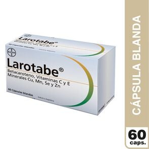 Larotabe-Betacaroteno,-Vitaminas-C-y-E-Minerales-Cu,-Mn,-Se-y--Zn-60-Cápsulas-Blandas-imagen