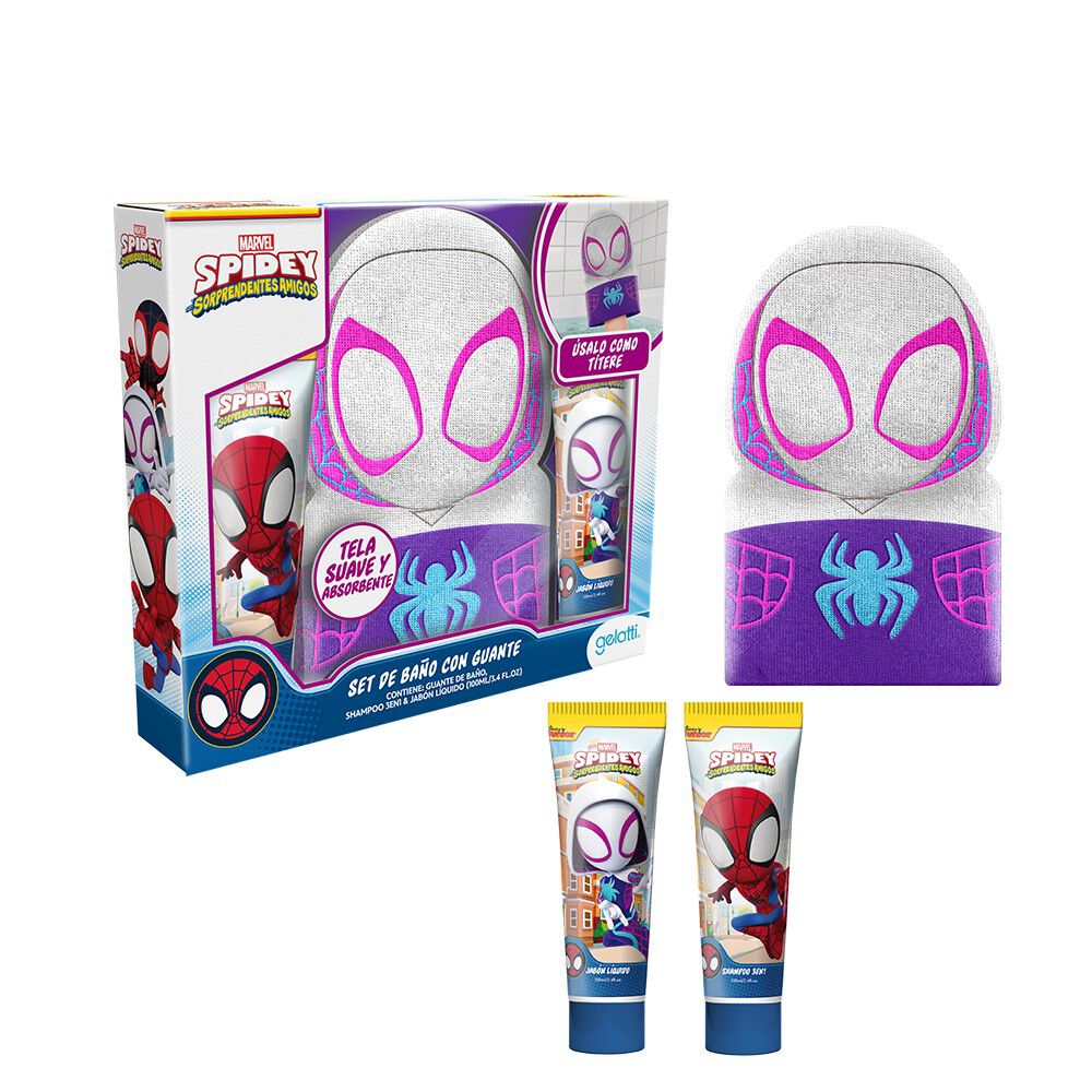 Set-de-Baño-Spiderman,-Shampoo-+-Jabon-+-Guante-de-Baño-Rosa-imagen-2