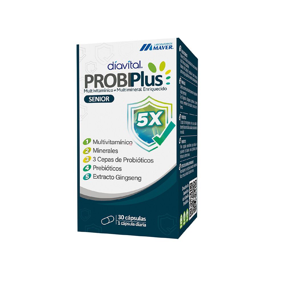 Probiplus-Senior-con-Probióticos,-Prebióticos,-Vitaminas,-Minerales-y-Extracto-Ginseng-30-Cápsulas-imagen-1