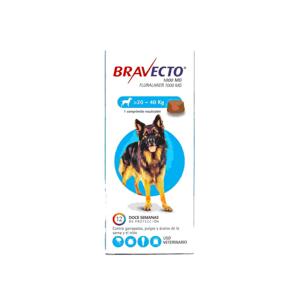 Bravecto-Fluralaner-1000-mg-(20---40-kg)-1-Comprimido-Masticable-imagen