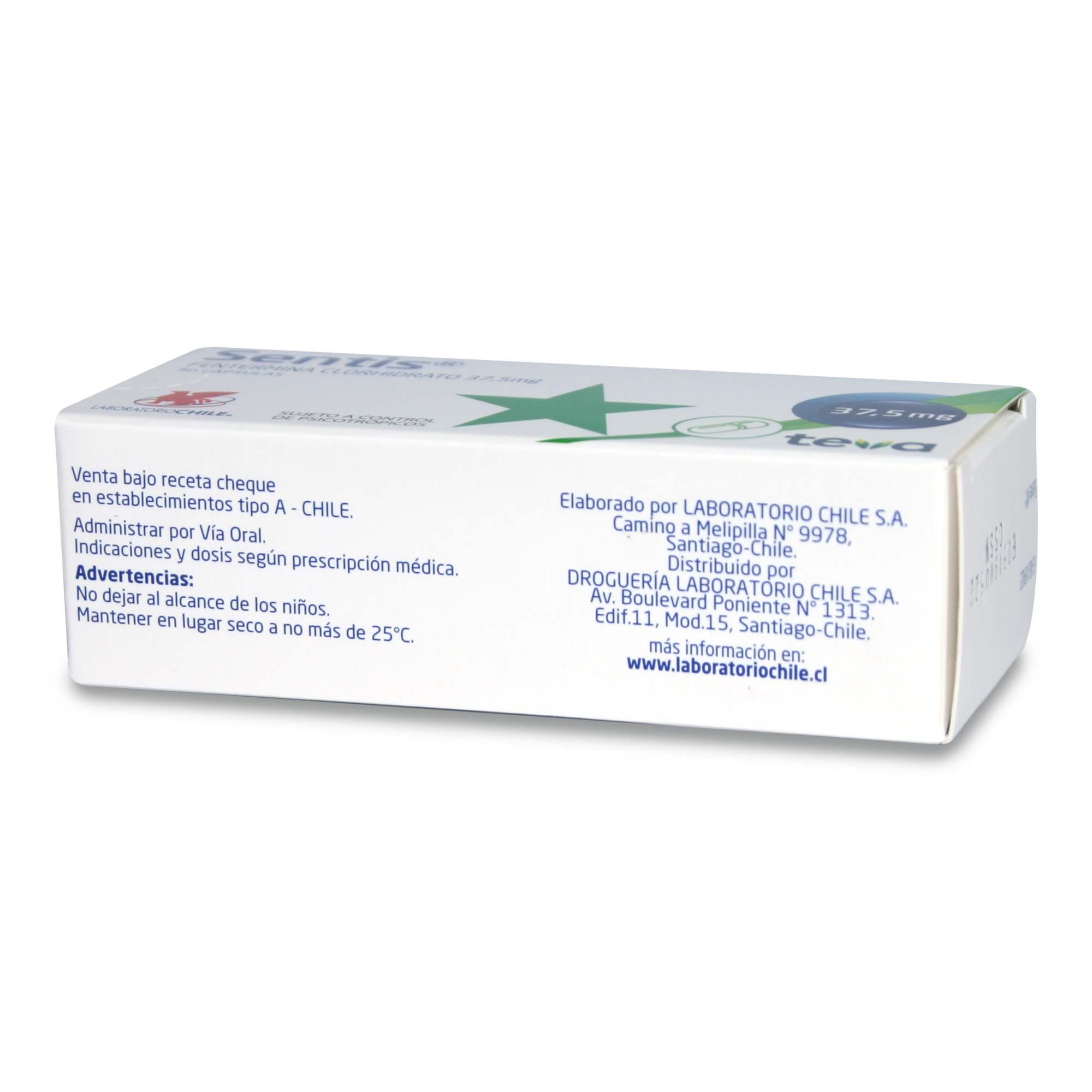 Sentis Fentermina 37,5 mg 30 Cápsula | Farmacias Cruz Verde