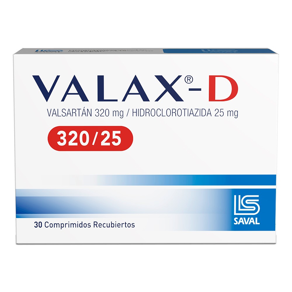 Valax-D 320/25 Valsartan 320 mg Hidroclorotiazida 25 mg 30 Comprimidos Recubiertos