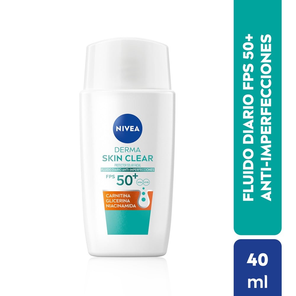 Derma Skin Clear Protector Solar Facial Fluido Diario Anti-Imperfecciones Fps 50+ 40Ml