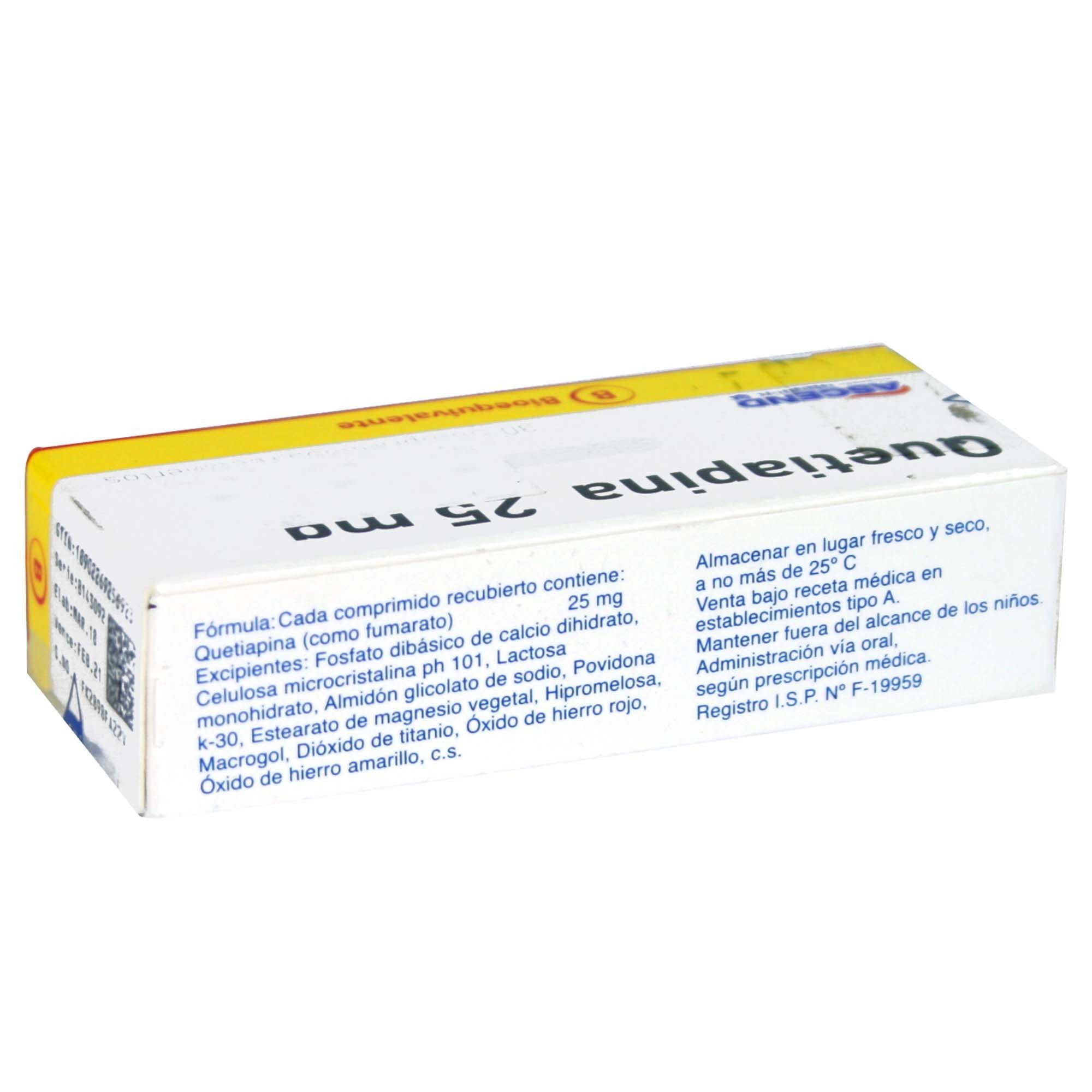 Quetiapina 25 mg 30 Comprimidos | Farmacias Cruz Verde