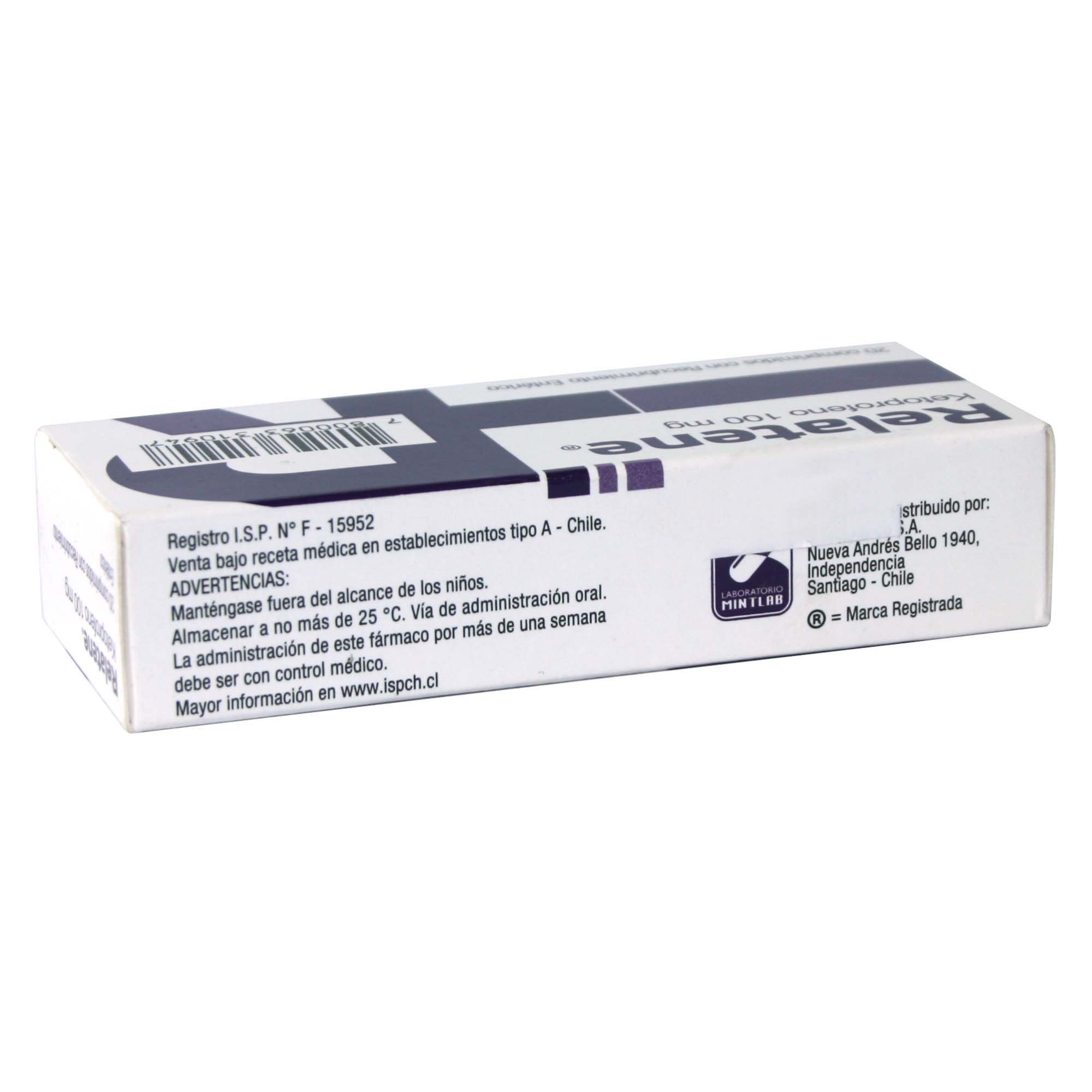 Relatene Ketoprofeno 100 mg 20 Comprimidos Recubiertos | Cruz Verde