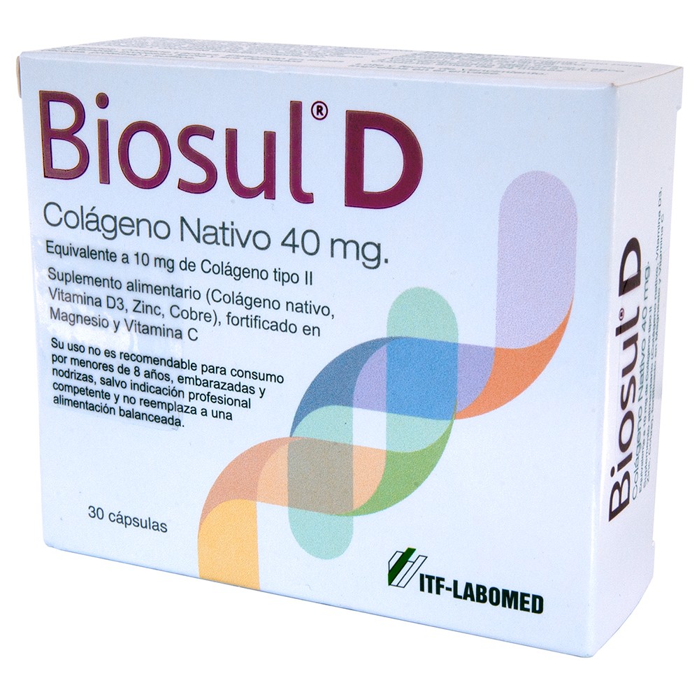 Biosul D Colágeno Nativo Vitamina D Zinc Cobre 30 Cápsulas