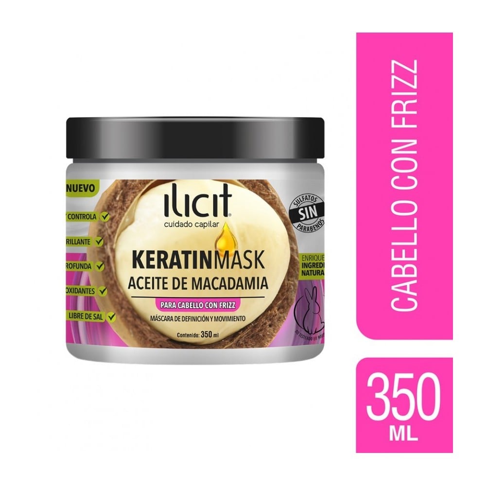 Keratinmask Aceite de Macadamia Definición y Movimiento Cabello Con Firz  350 mL