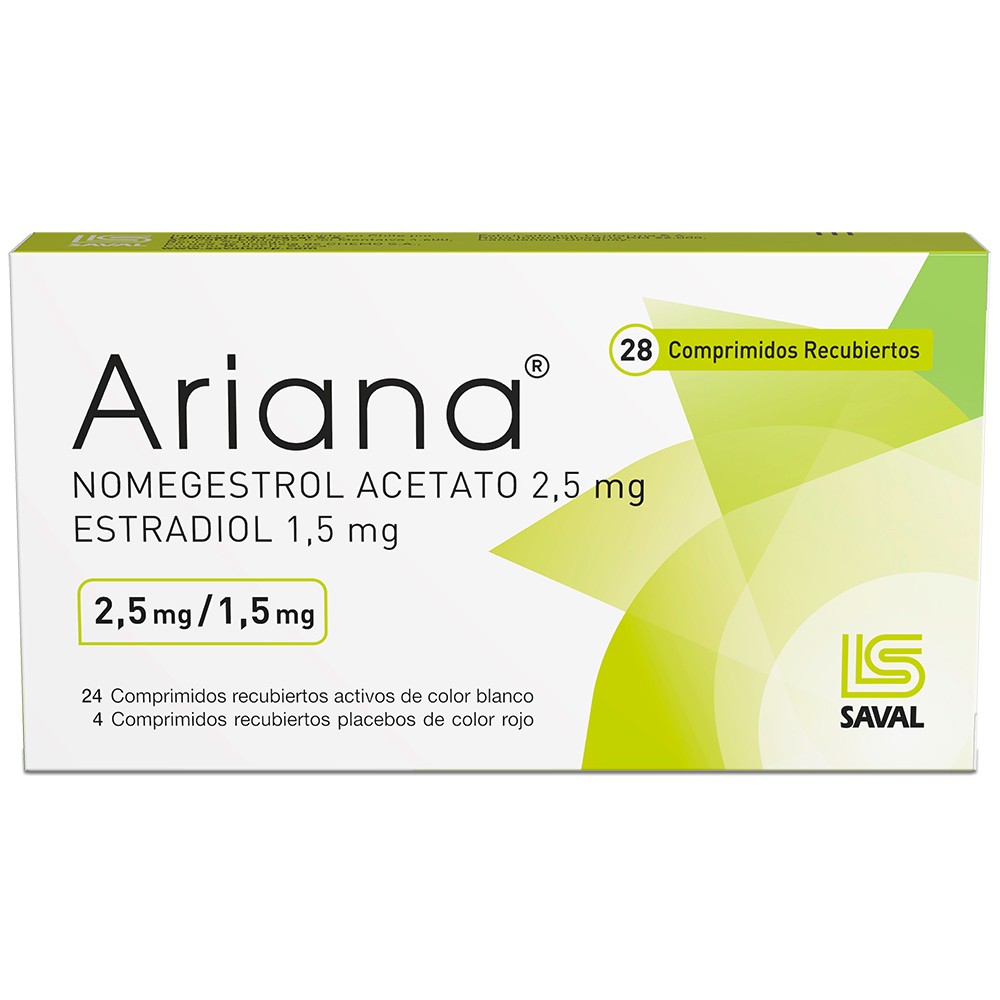 Ariana Nomegestrol Acetato 2,5 mg / Estradiol 1,5 mg 28 Comprimidos Recubiertos