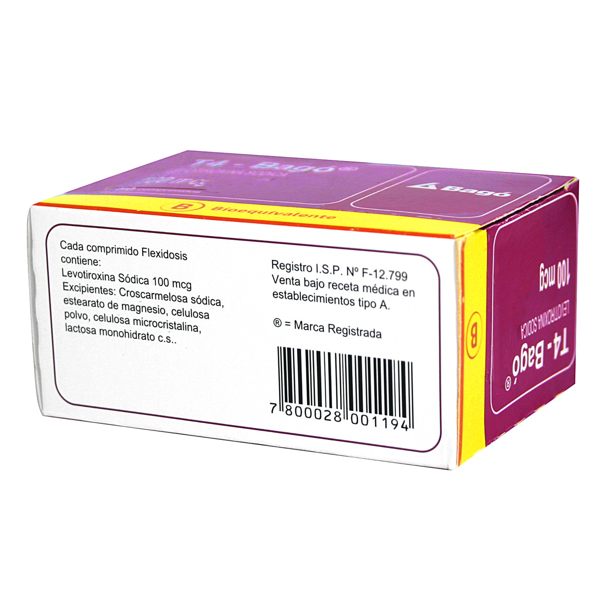 T4 100 Levotiroxina 100 mcg 50 Comprimidos Ranurados | Farmacias Cruz Verde