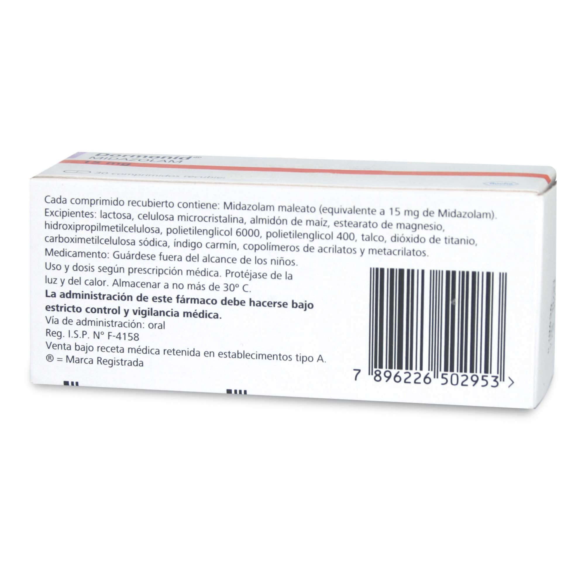 Dormonid Midazolam 15 mg 30 Comprimidos | Cruz Verde