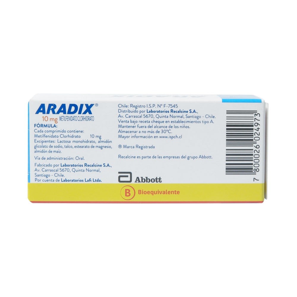 Aradix Metilfenidato 10 mg 30 Comprimidos Farmacias Cruz Verde