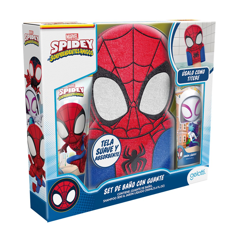 Set de Ba–o Spiderman, Shampoo + Jabon + Guante de Ba–o Rojo