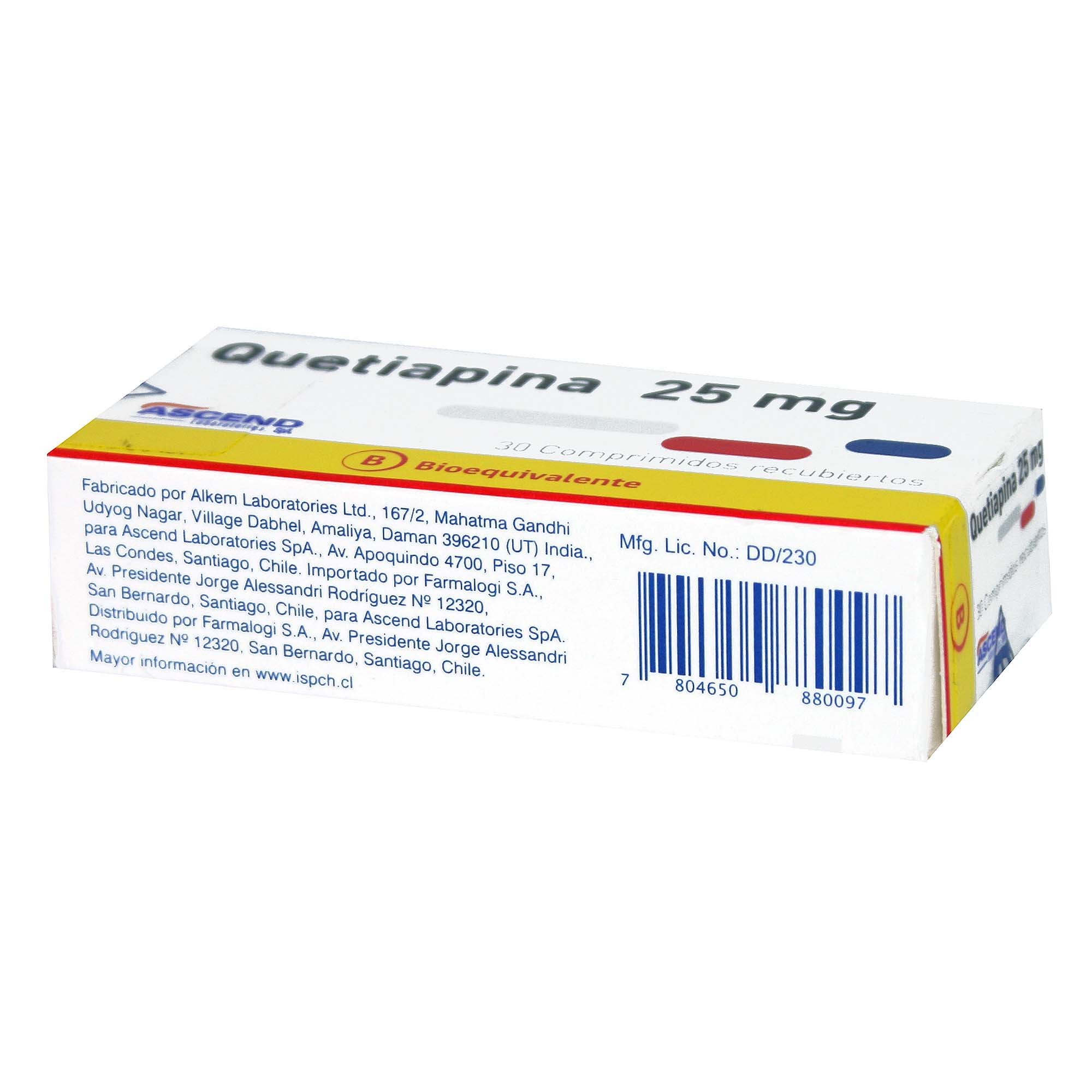 Quetiapina 25 mg 30 Comprimidos Farmacias Cruz Verde