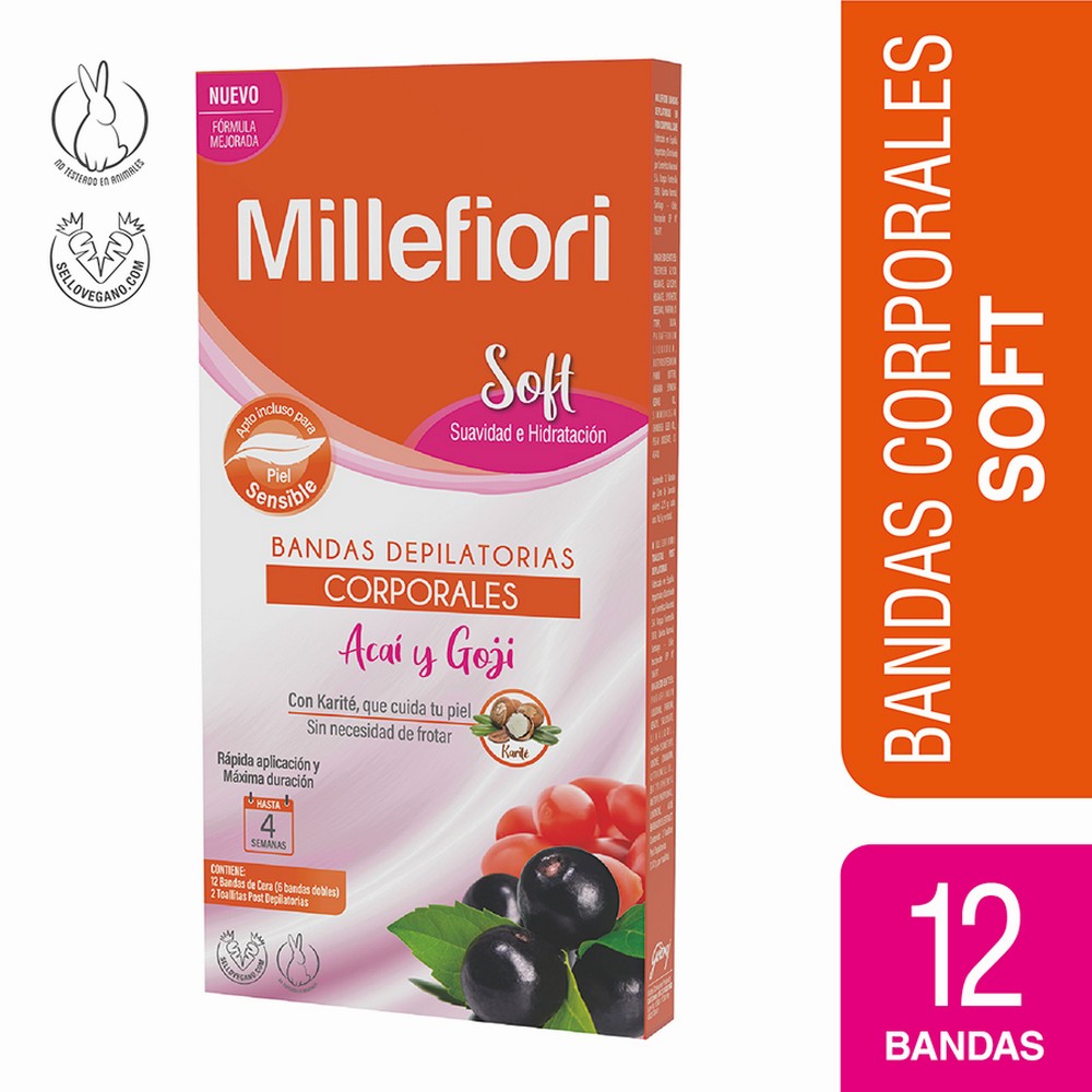 Soft Bandas Depilatorias Corporales Acai y Goji Piel Sensible X12
