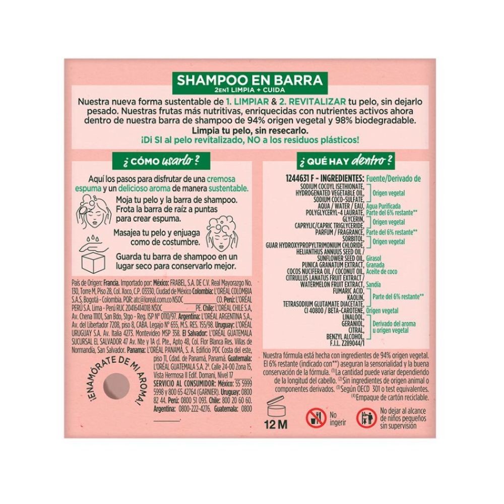 Hair Food Sandía Shampoo Barra 60 grs Farmacias Cruz Verde