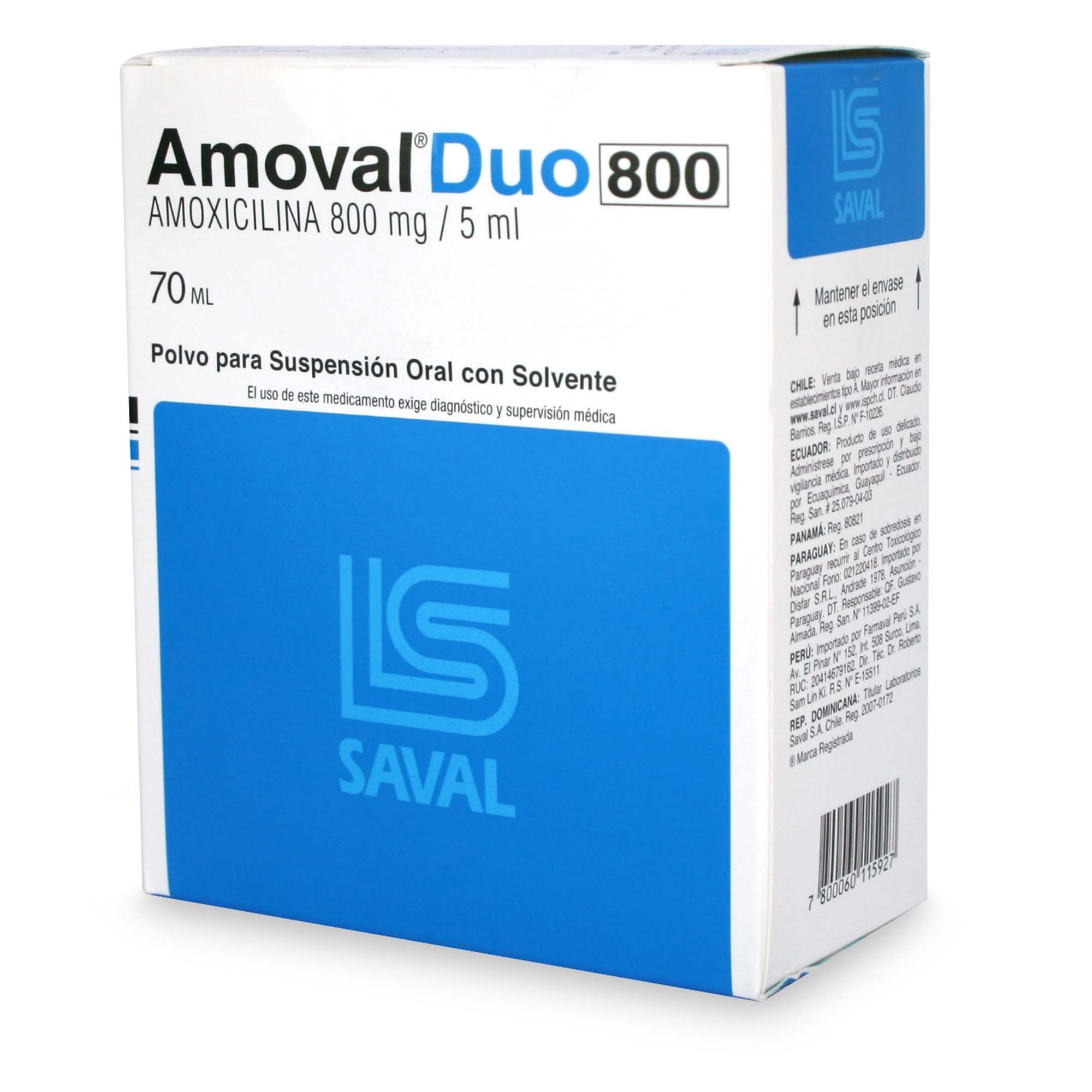 Amoval Duo Amoxicilina 800 mg/5ml Suspensión 70 mL | Farmacias Cruz Verde