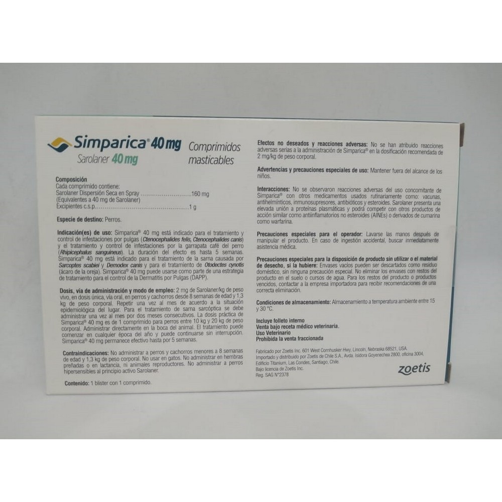 Simparica Saronaler 40 mg 1 Comprimido Masticable | Cruz Verde
