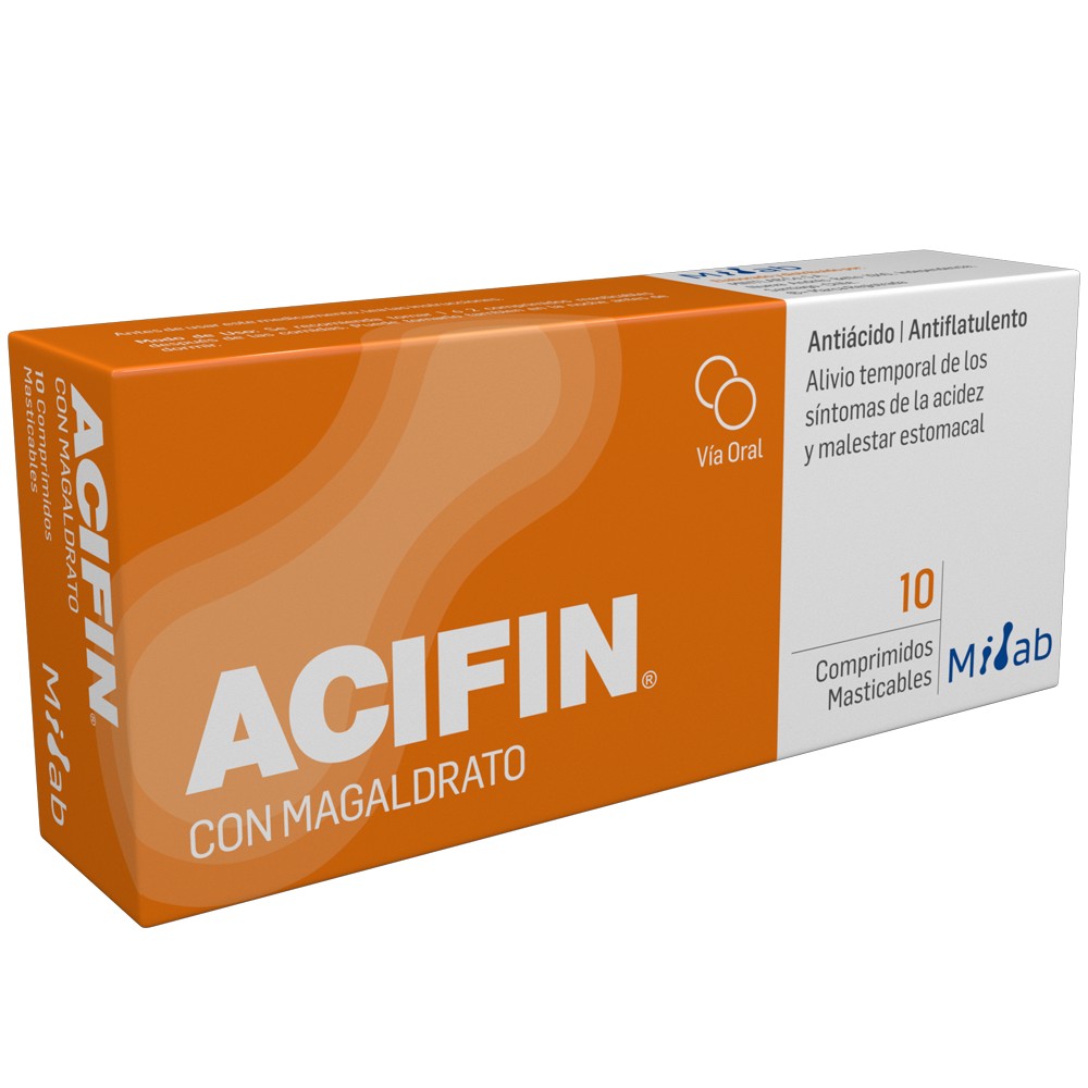 ACIFIN Antiácido Magaldrato 480 mg Simeticona 100 mg 10 Comprimidos Masticables