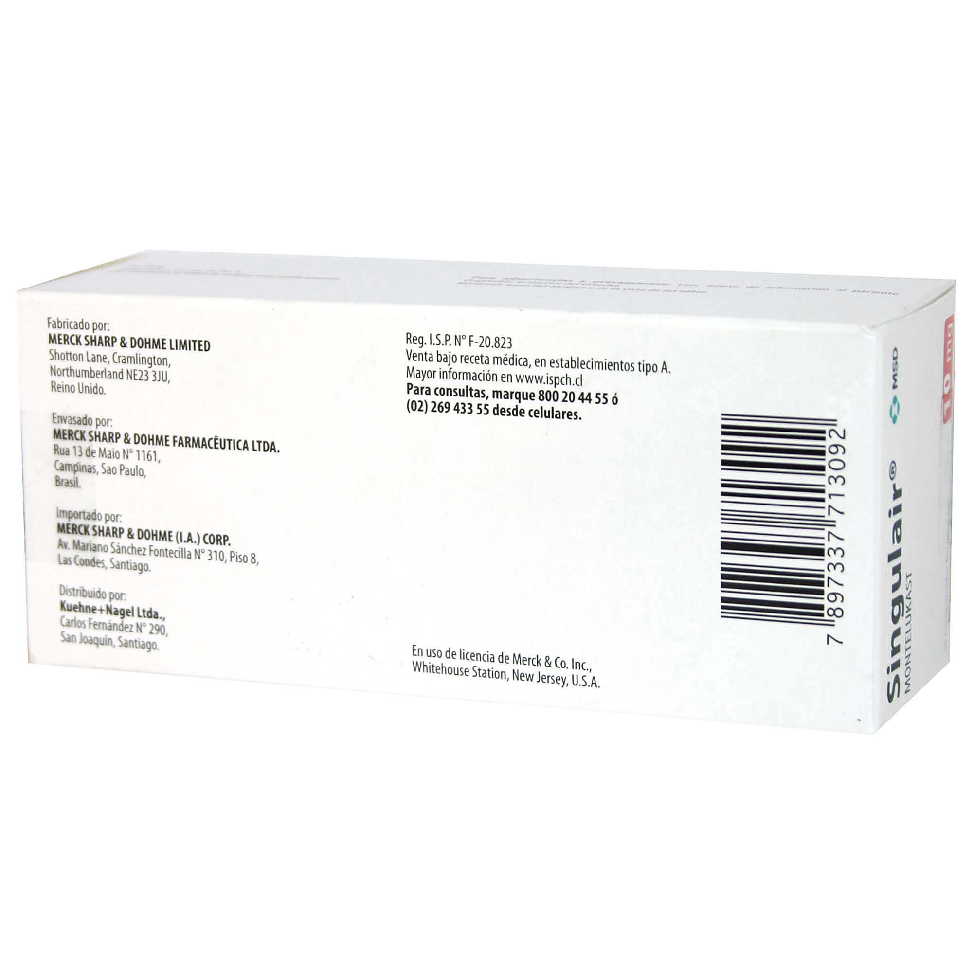 Singulair Montelukast 10 Mg 30 Comprimidos Recubierto Farmacias Cruz