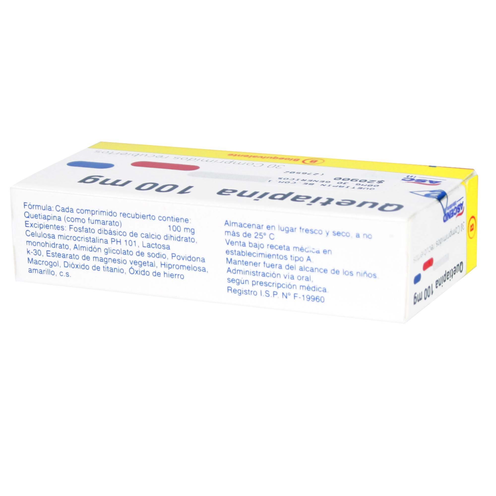 Quetiapina 100 mg 30 Comprimidos Recubiertos | Farmacias Cruz Verde