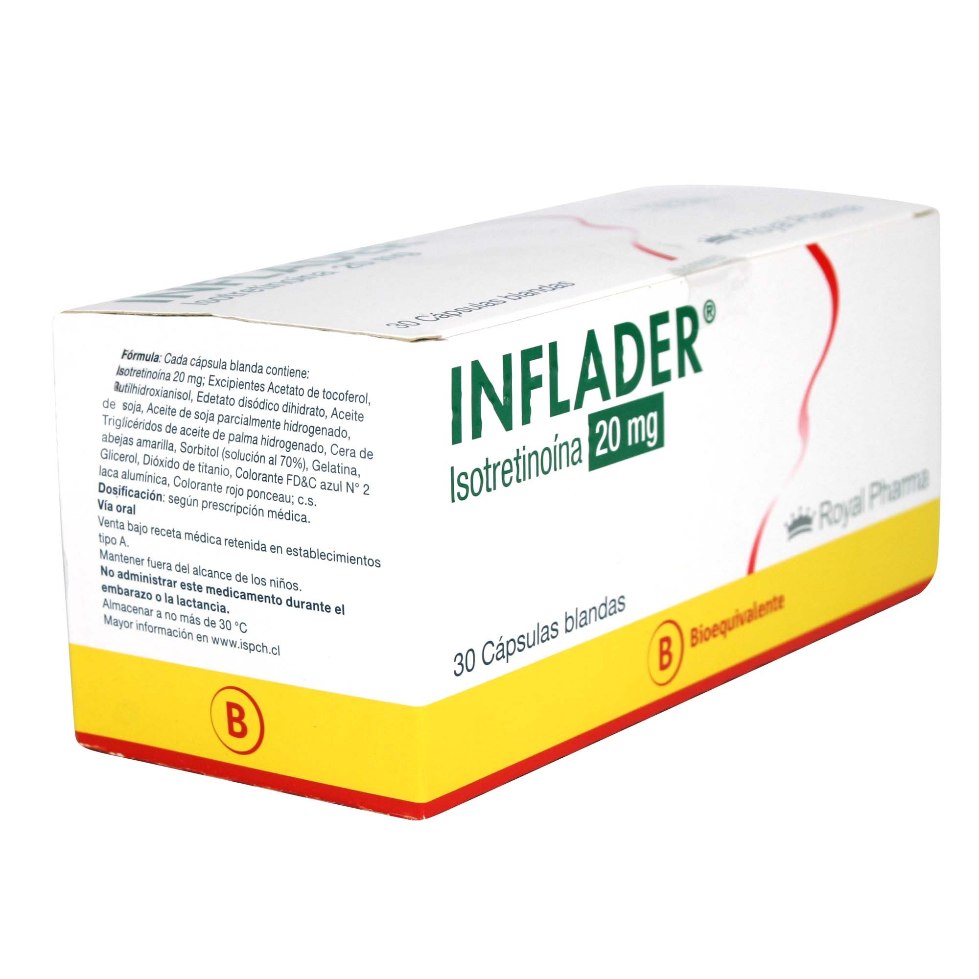 Inflader Isotretinoína 20 mg 30 Cápsulas Blandas | Farmacias Cruz Verde