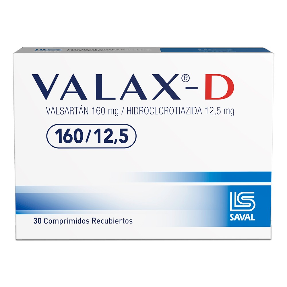 Valax-D 160/12,5 Valsartan 160 mg Hidroclorotiazida 12,5 mg 30 Comprimidos Recubiertos