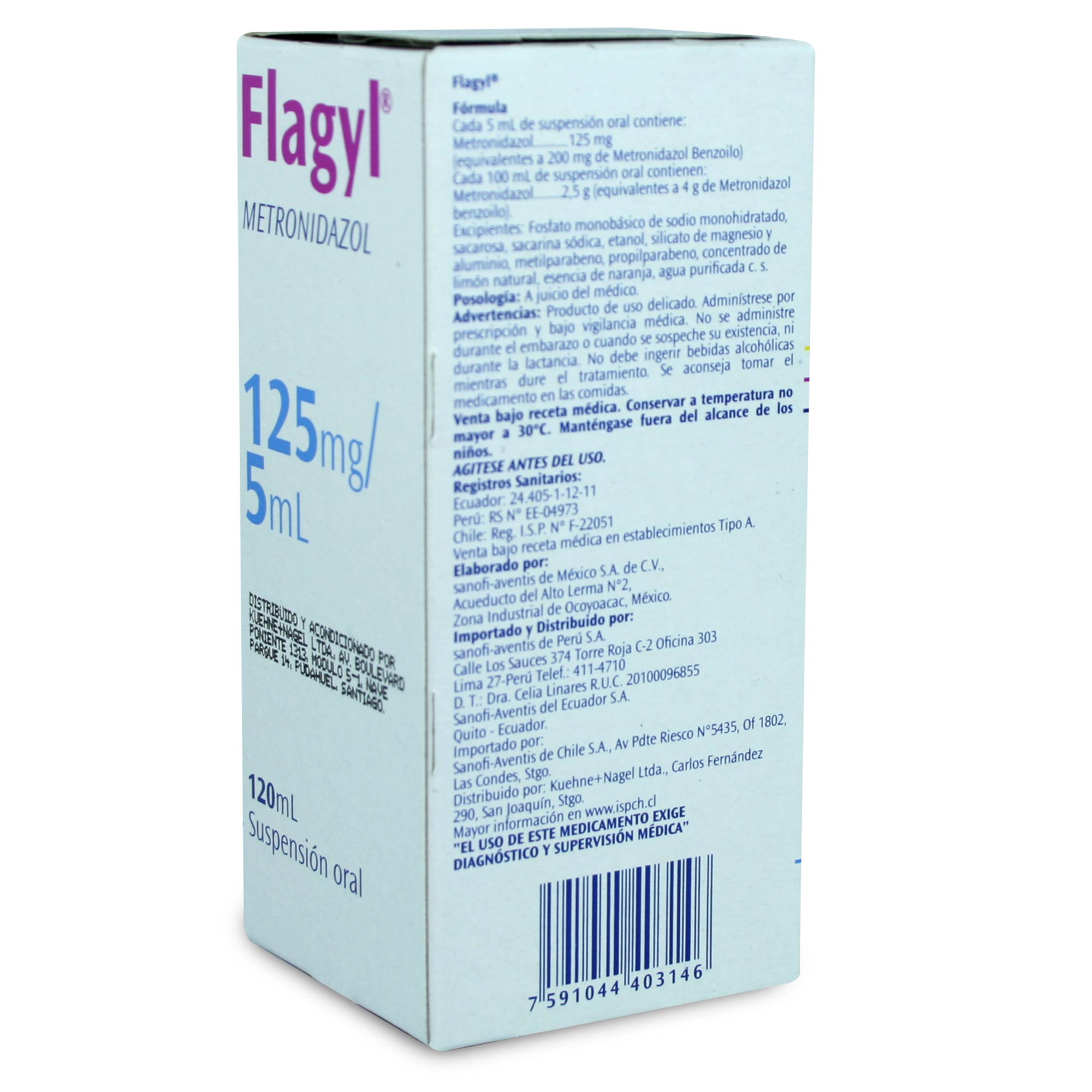 Flagyl Pediátrico Metronidazol 125 mg / 5 mL Suspensión Oral 120 mL