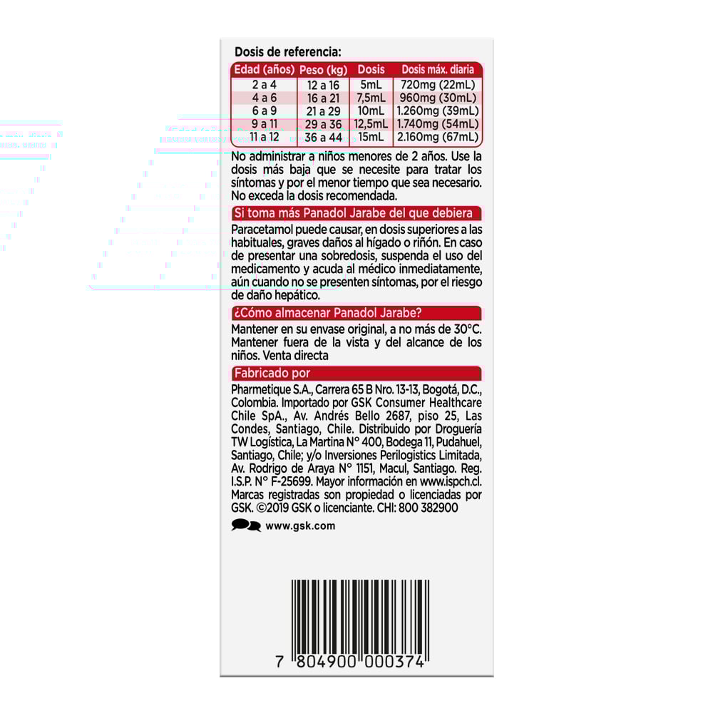 Panadol Niños Paracetamol 160 mg / 5 mL Jarabe 90 mL Farmacias Cruz Verde