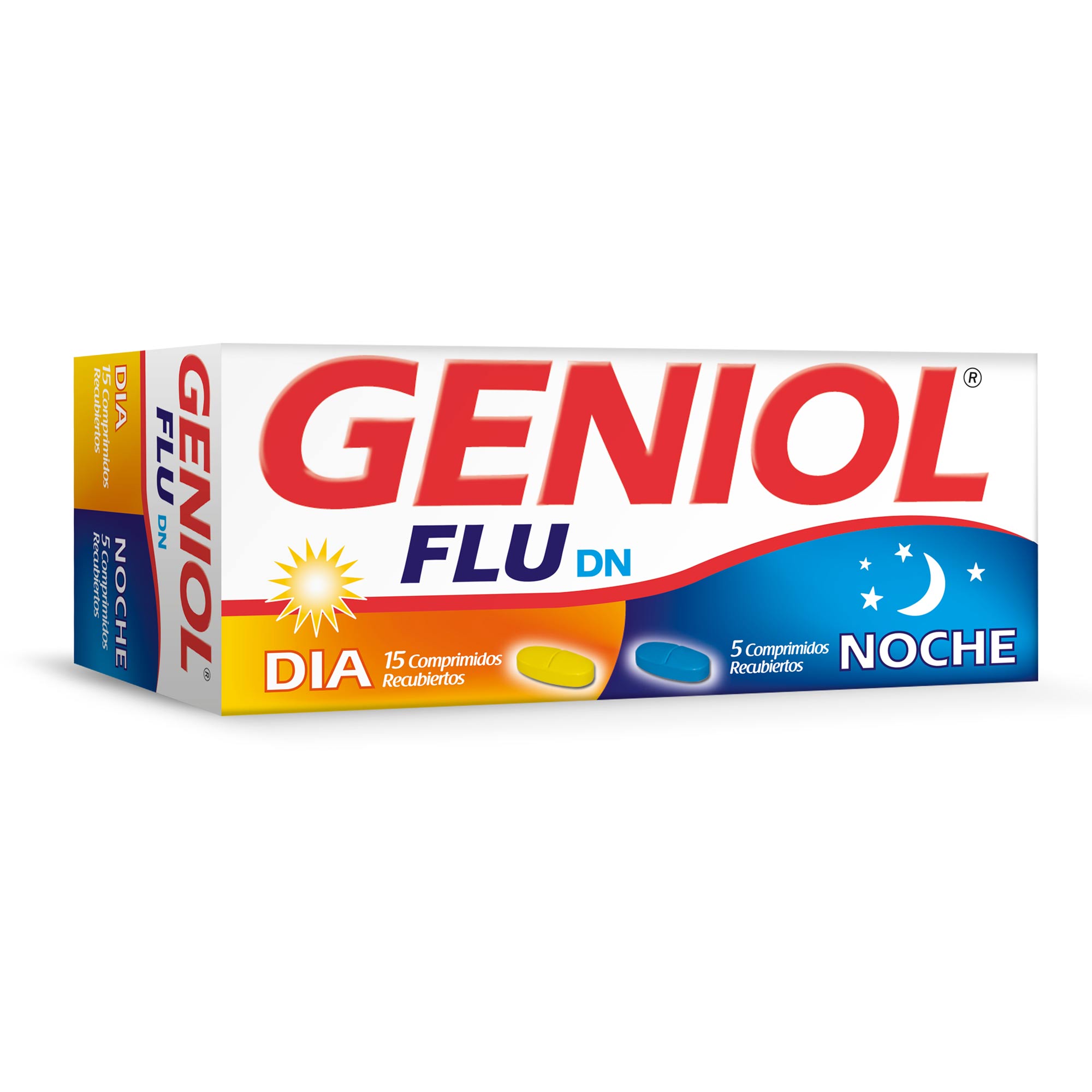 Geniol Flu Día?Noche Paracetamol 500 mg Pseudoefedrina 60 mg Clorfenamina 4 mg 15 + 5 Comprimidos Recubiertos