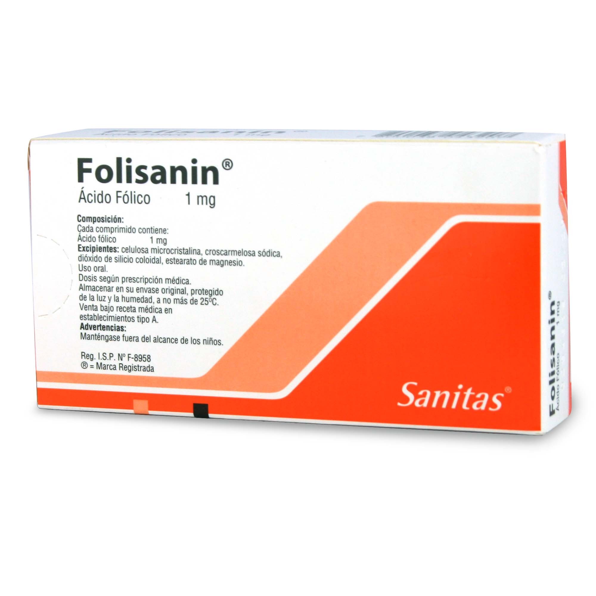 Folisanin Ácido Fólico 1 mg 30 Comprimidos | Farmacias Cruz Verde