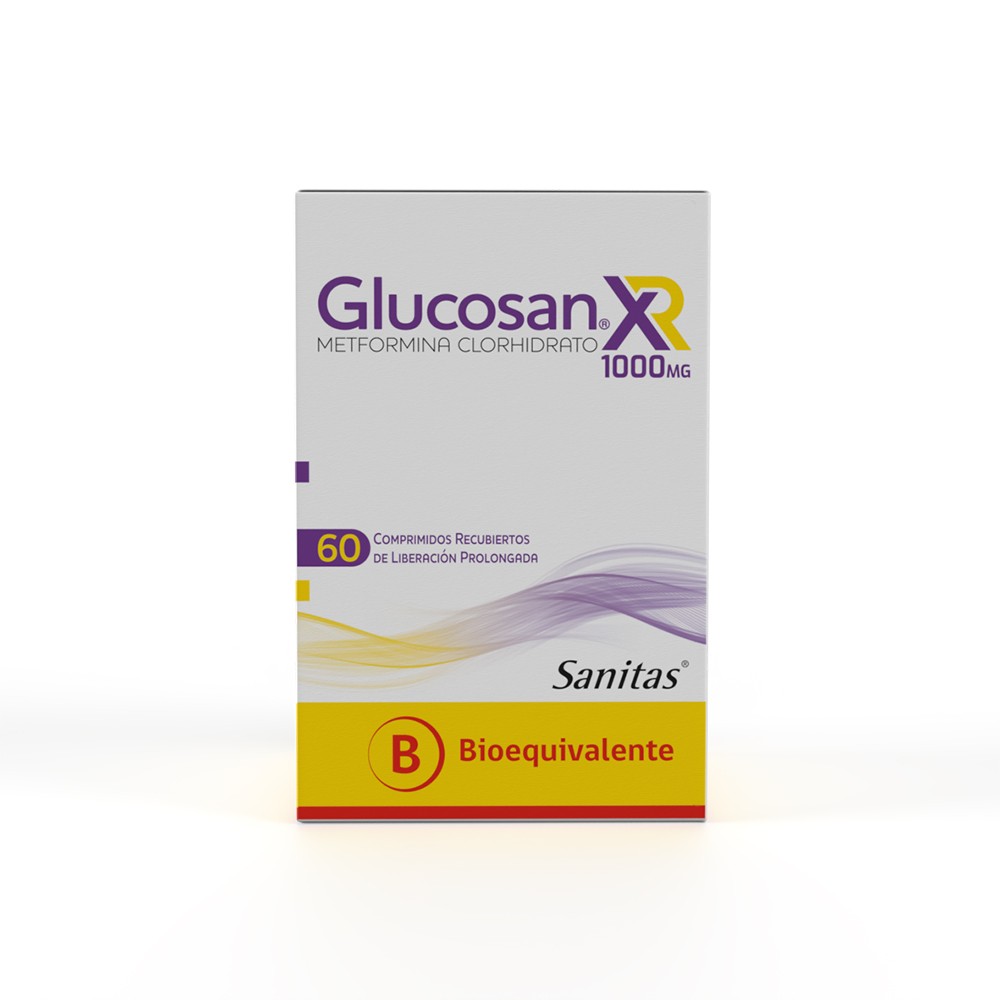Glucosan XR Metformina Clorhidrato 1000 mg 60 Comprimidos Recubiertos de Liberacion Prolongada
